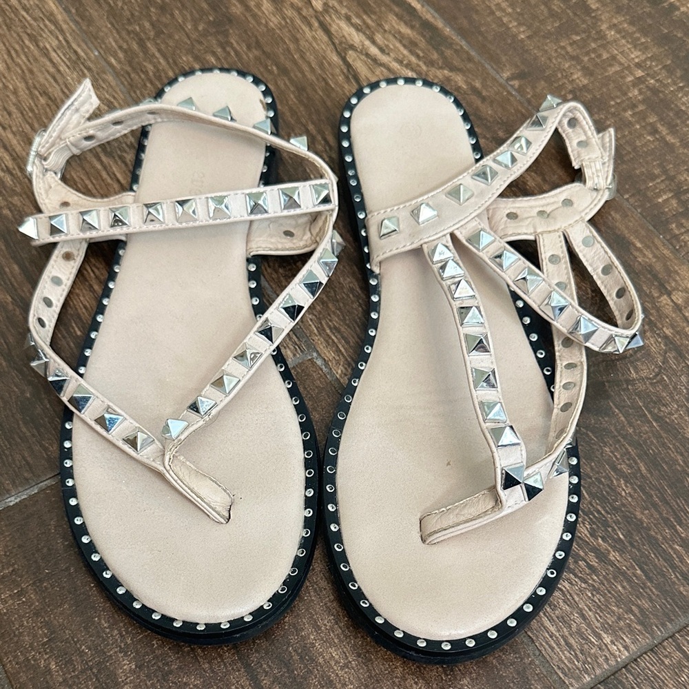 Studded Beige Sandals - Picture 1 of 3